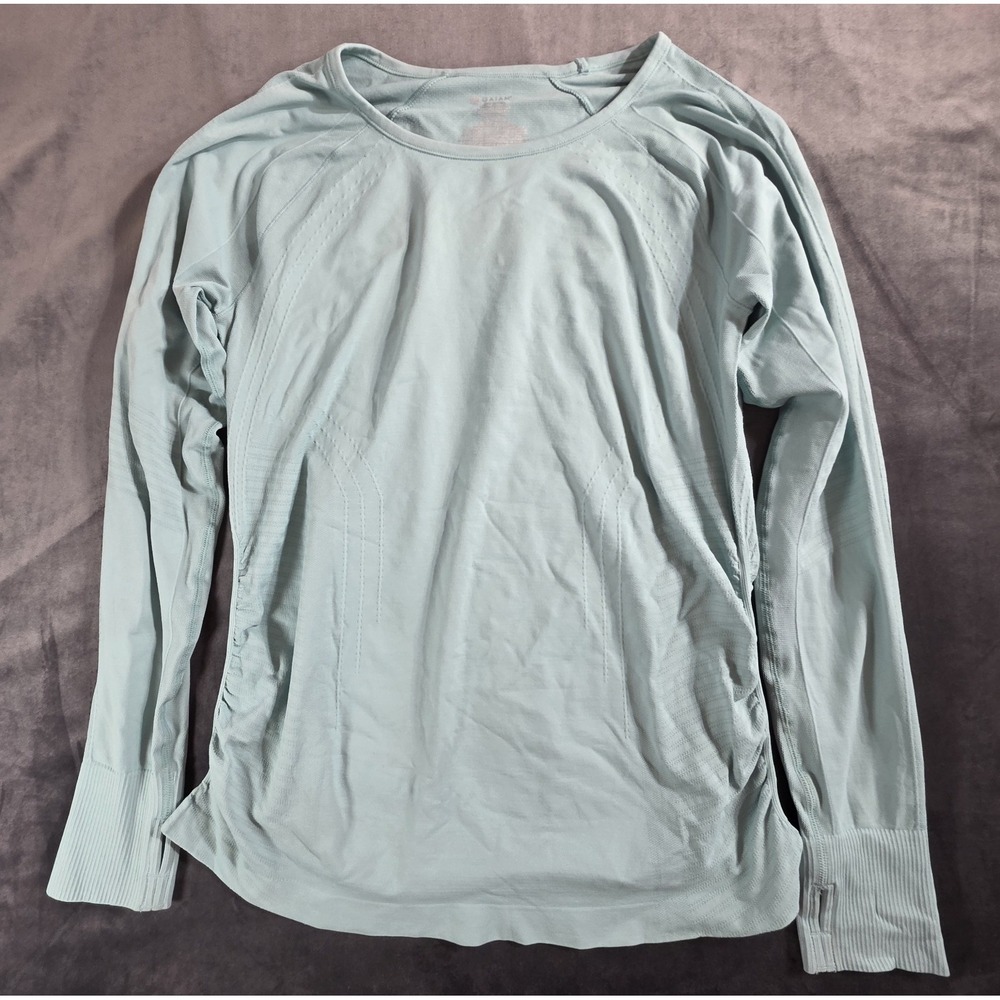 Gaiam Women's Blue Ruched Scoop Neck Long Sleeve Stretch Top Minimalist XL